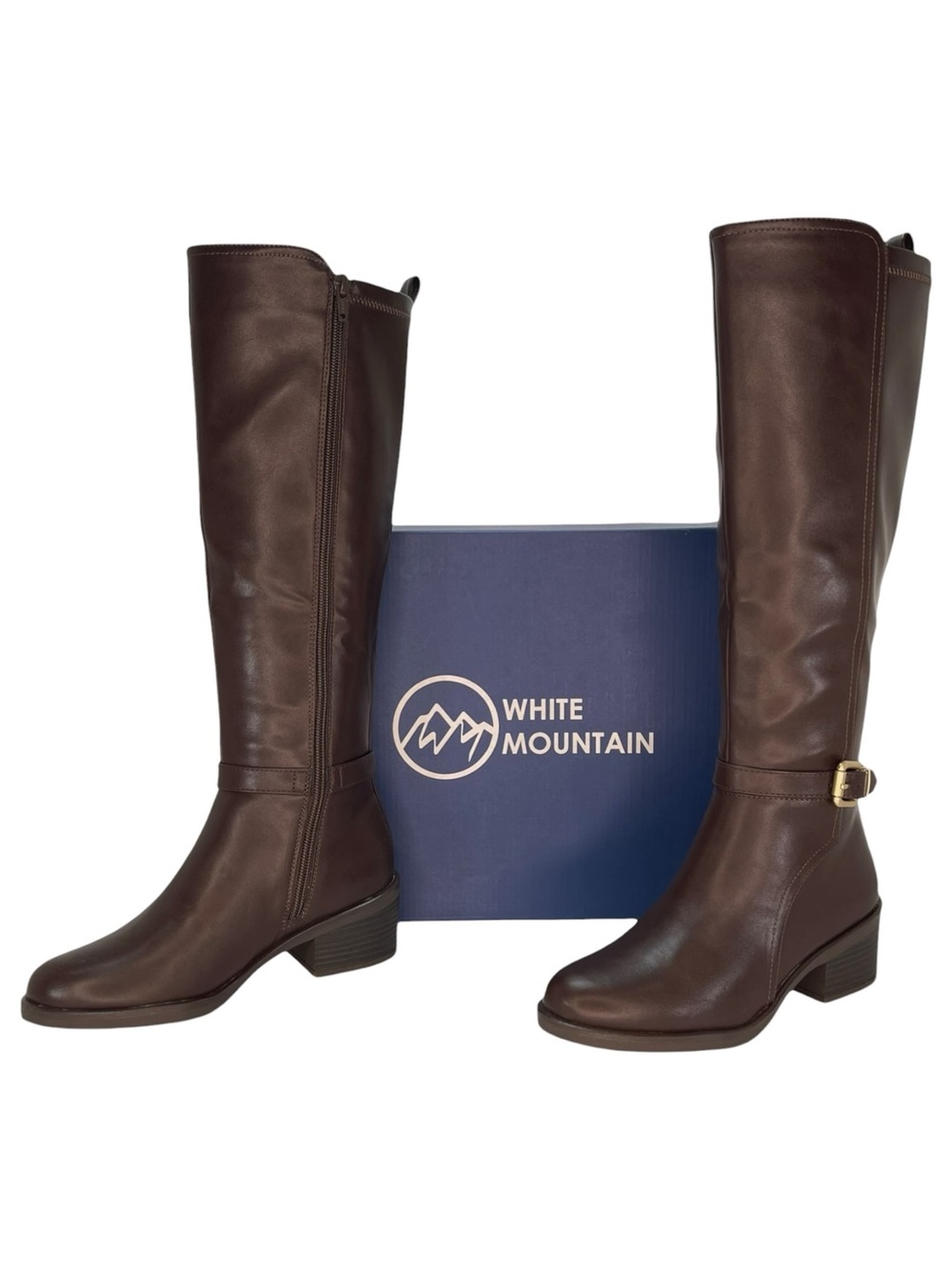 White Mountain Custard Dark Brown Faux Leather Knee High Womens Boots Size 5M - Picture 13 of 13